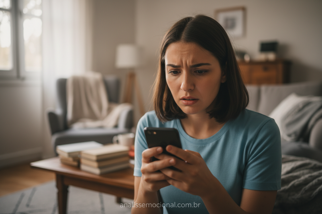 Jovem ansioso esperando mensagem no celular.