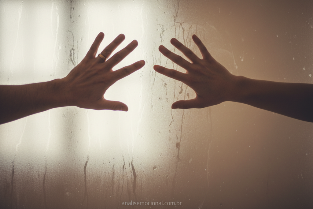 Mãos afastadas simbolizando a barreira emocional na conexão e intimidade