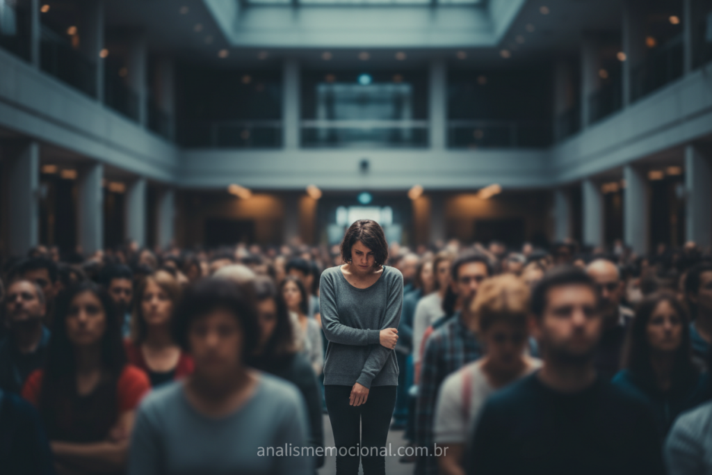 Pessoa se sentindo sozinha no meio de uma multidão.